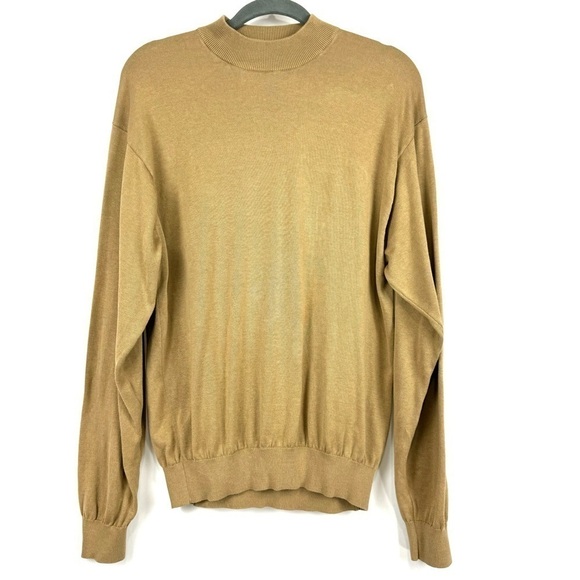 Baracuta Men’s Sz L Tan Knitted Silk Blend Luxury Long Sleeve Sweater Mock Neck - Picture 1 of 10